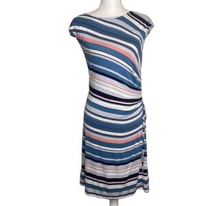 Ann Taylor Loft Dress Women  Size Medium Striped Midi Sleeveless Ruched 
Stret
